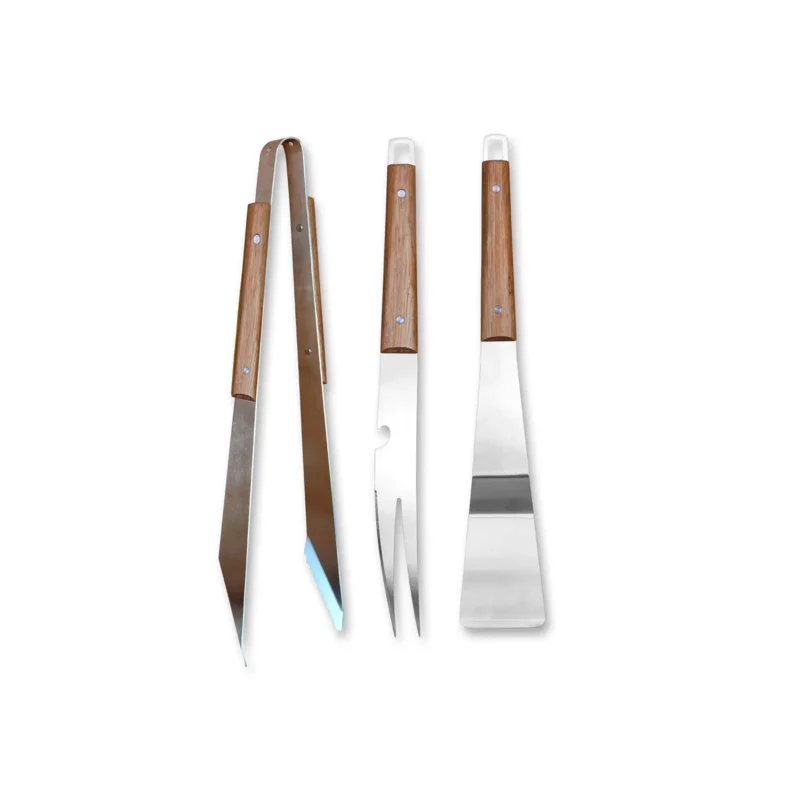 Set da barbecue 3 pezzi di acciaio con manici di legno
