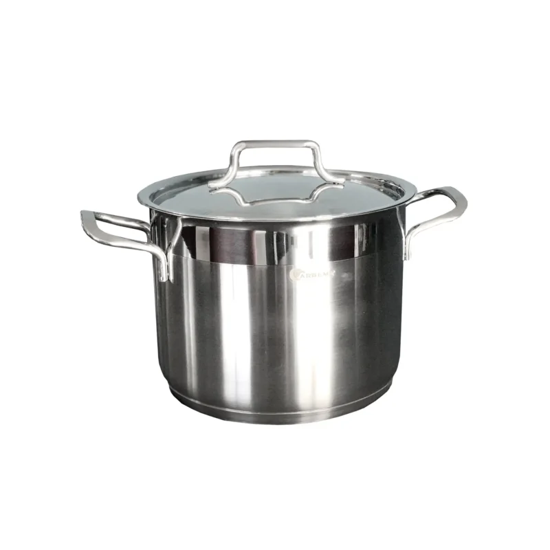 Pentola in acciaio inossidabile (inox) 18/10 con due manici e coperchio