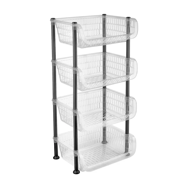 Carrello portaoggetti di plastica trasparente con 4 ceste
