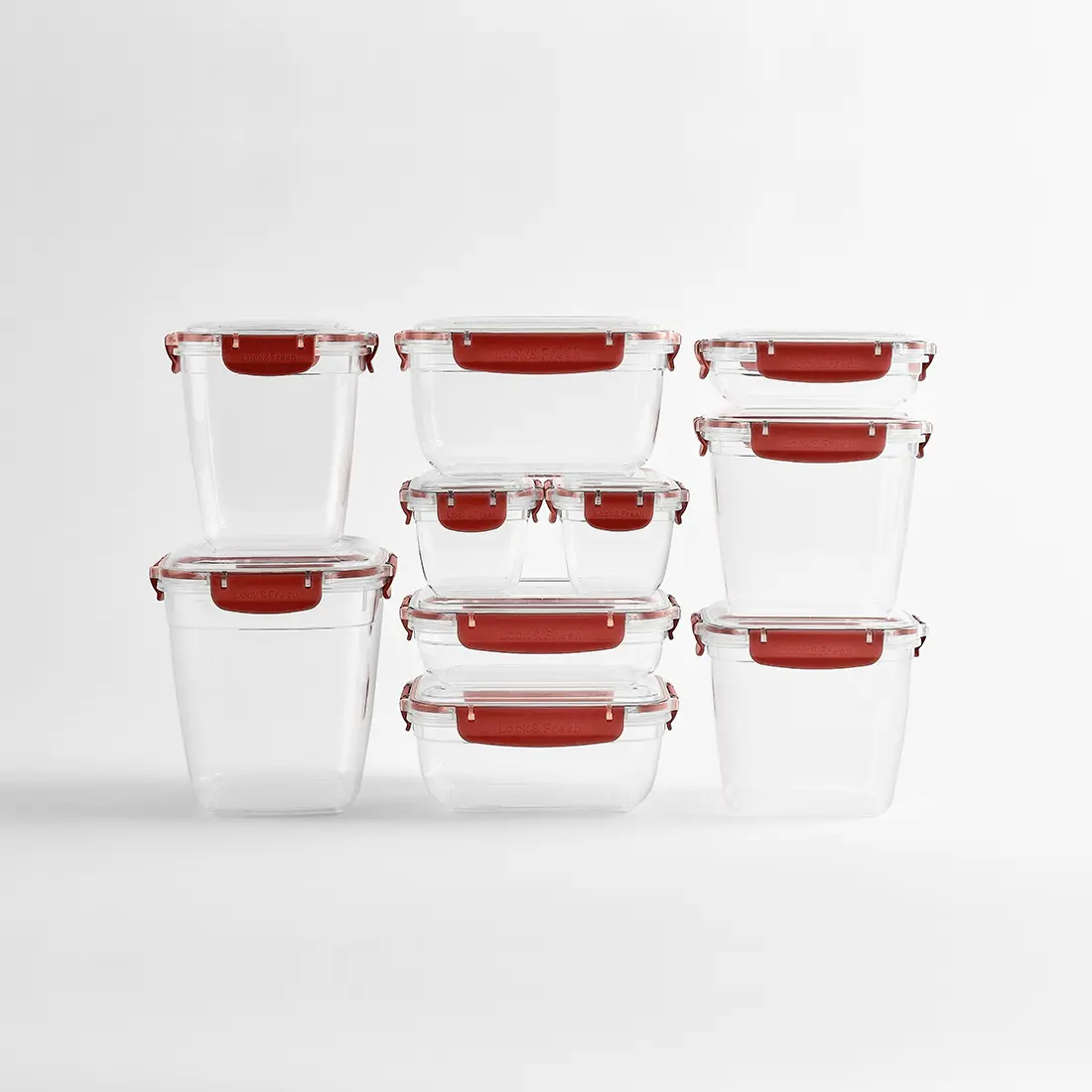 Set di 4 contenitori ermetici di plastica trasparente e forma quadrata con coperchio munito di clip colorate di chiusura lungo i lati - immagine 4