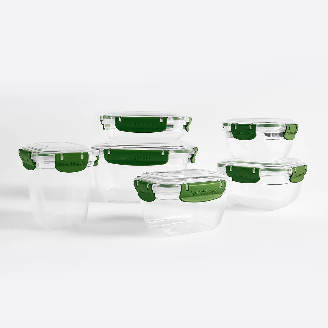 Set di 4 contenitori ermetici di plastica trasparente e forma quadrata con coperchio munito di clip colorate di chiusura lungo i lati - immagine 10